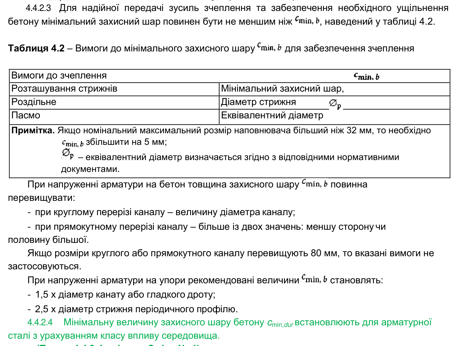 Скан п. 4.4.2.3 і таблиці 4.2 з ДБН В.2.6-98:2009